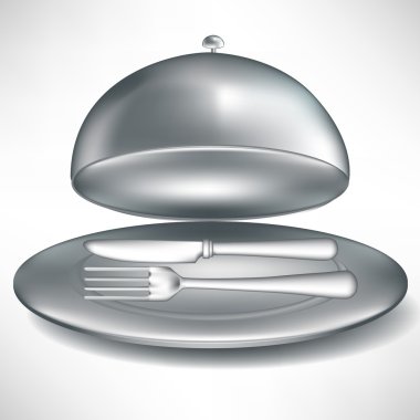 open catering tray with fork and knife clipart