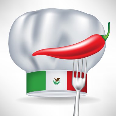 acı biber içinde izole çatal ile Meksika chef şapka