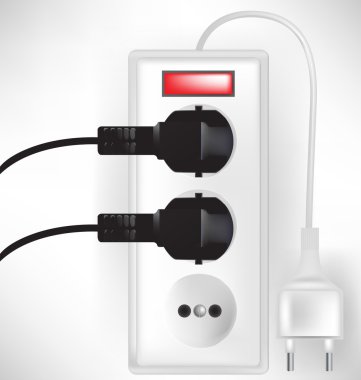 electric outlet power with two cables plugged isolated clipart