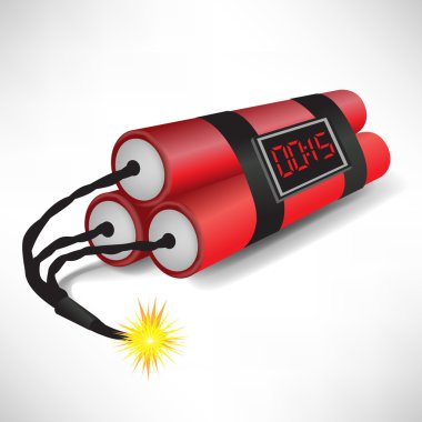 three dynamites with clock exploding on white clipart