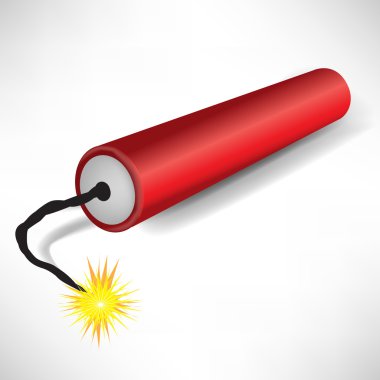 single exploding dynamite on white clipart