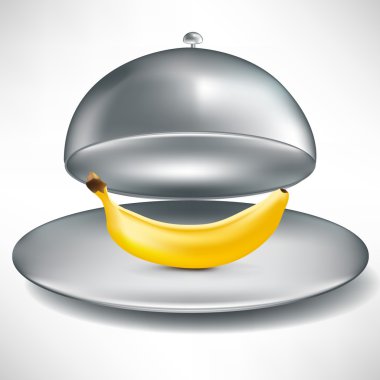 open stainless catering tray with single banana clipart