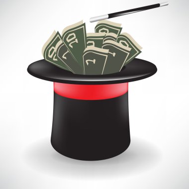 money in the magic hat with magic wand clipart