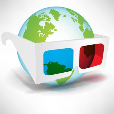 earth globe with three dimensional glasses clipart