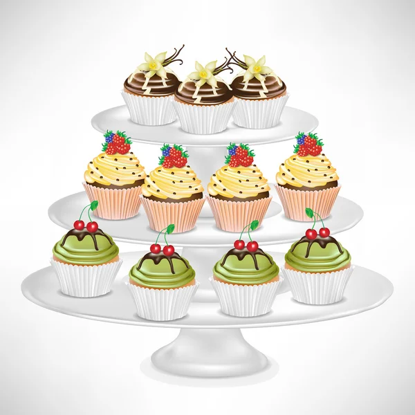 Cup cake on dessert stand — Stock Vector
