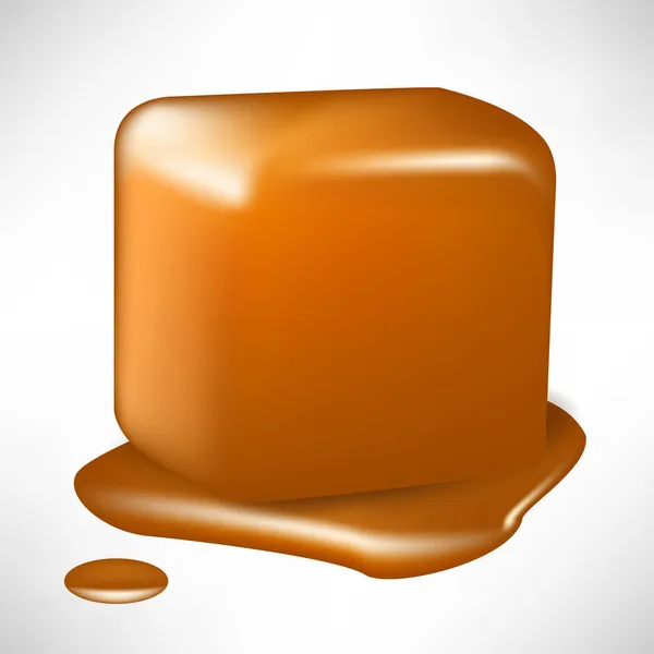 Single melted caramel cube isolated — Stock Vector