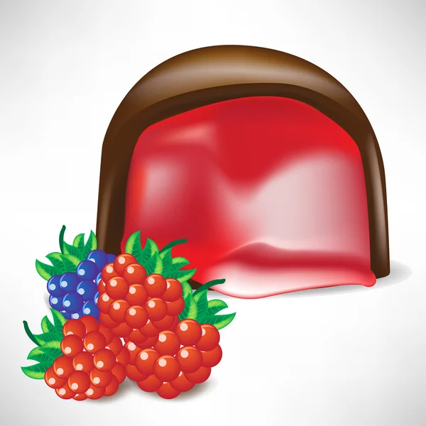 Schokoladenbonbons gefüllt mit Beerencreme — Stockvektor