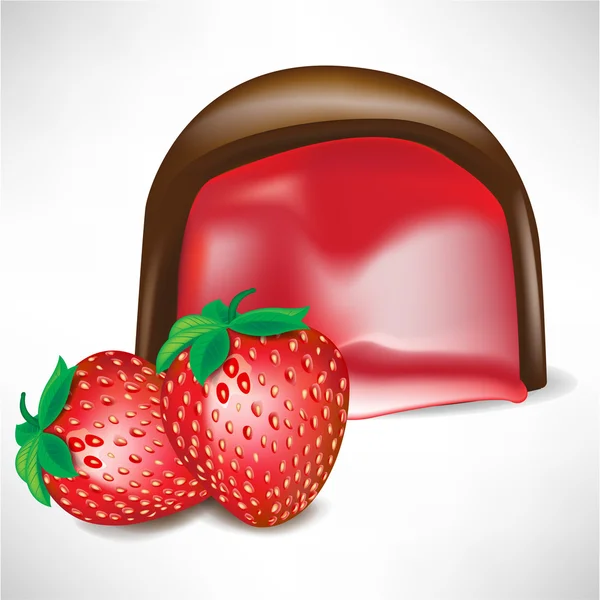 Cukierki czekoladowe z nadzieniem truskawkowym — Wektor stockowy