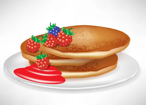 果実の込み合いでプレート上のパンケーキ — ストックベクタ