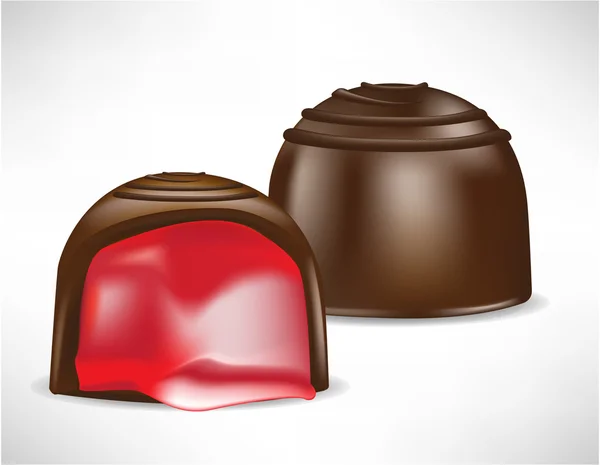 Schokoladenbonbon gefüllt mit Kirschcreme — Stockvektor