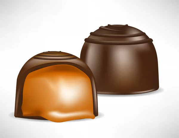 Bombom de chocolate preenchido com creme de caramelo —  Vetores de Stock