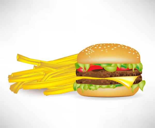 Hambúrguer fast food e batatas fritas — Vetor de Stock