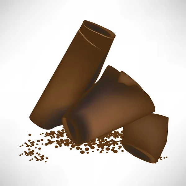 Tři čokoládové kudrlinky izolované s kakaem — Stockový vektor