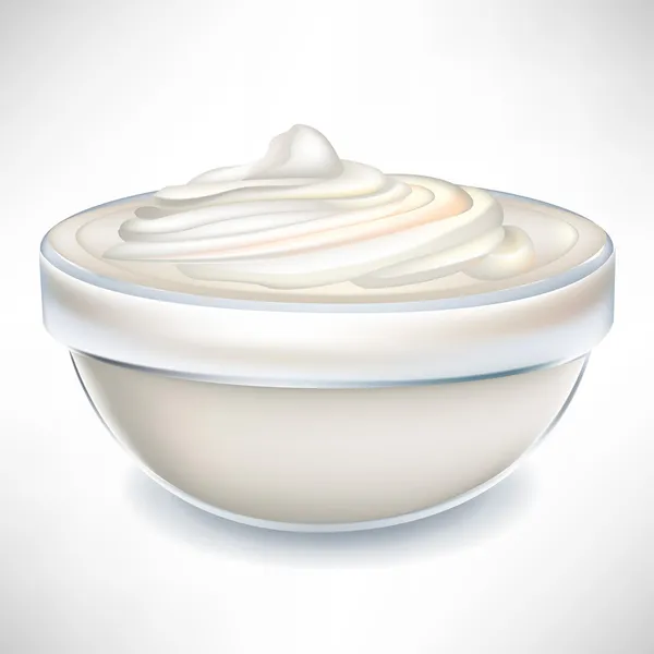 Cream yoghurt in transparante kom — Stockvector
