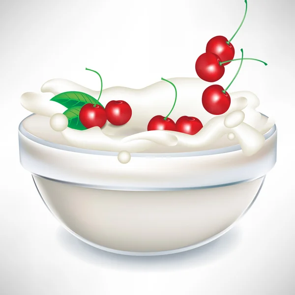 Chocolate splashing in milk - cream bowl isolated — Stock Vector