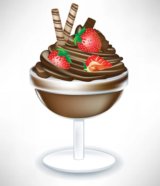 ガラスにイチゴ ・ アイスクリームとチョコレート — ストックベクタ