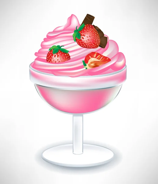 Es krim strawberry dalam gelas terisolasi - Stok Vektor