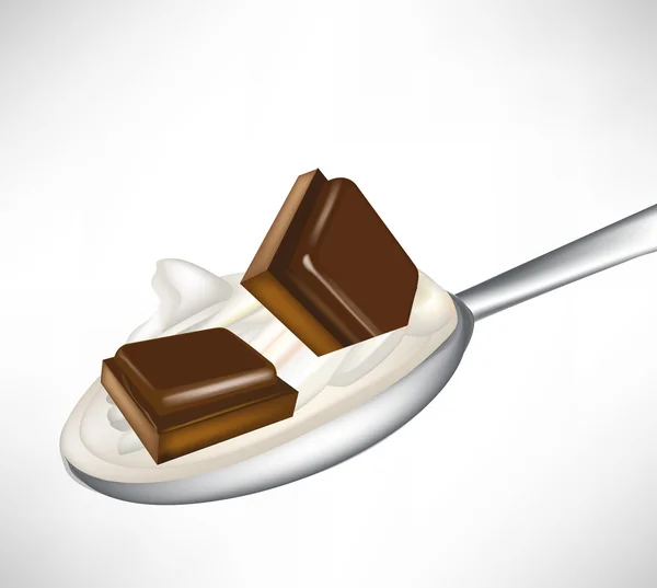 Löffel cremiger Joghurt und Schokolade isoliert — Stockvektor