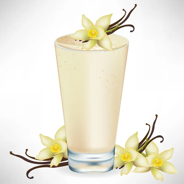 Vanilyalı milkshake vanilya çiçeği ile — Stok Vektör