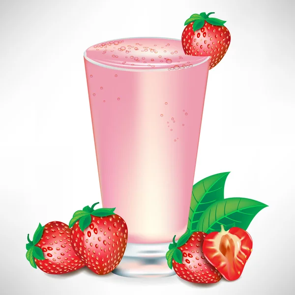 Strawberry milkshake with strawberry fruit — Stock Vector