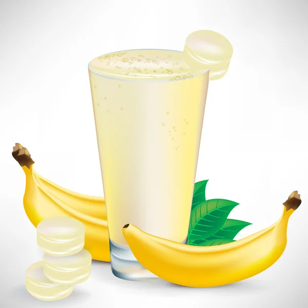 Banana milkshake with banana fruit and pieces — Stock Vector