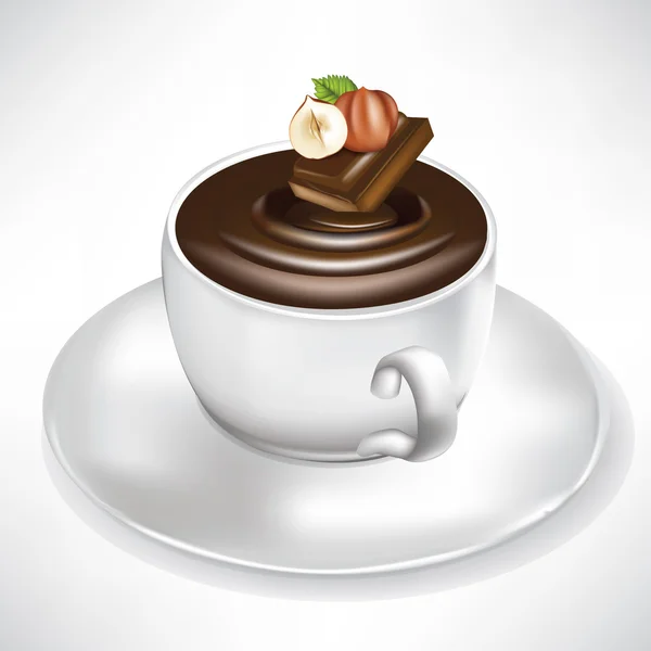 Sıcak çikolatalı fincan fındık lezzet — Stok Vektör