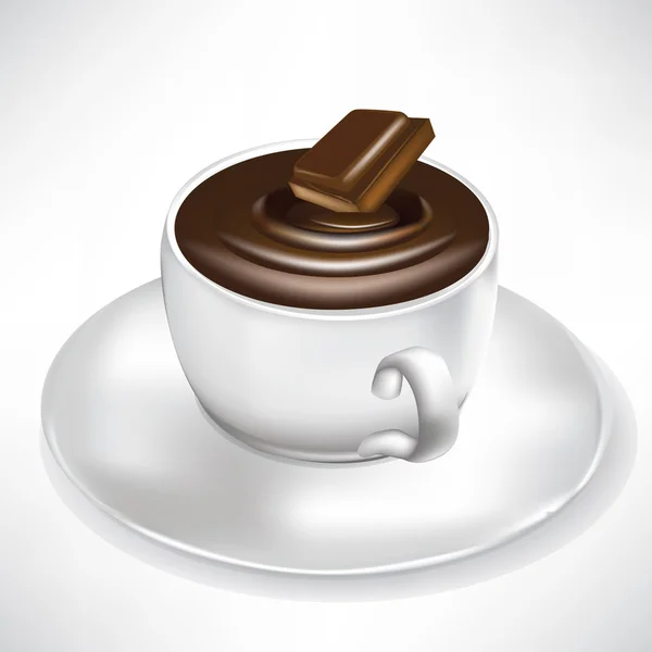 Copo de chocolate quente com pedaço de chocolate —  Vetores de Stock