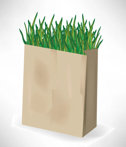 Organic paper bag with growing grass — Stock Vector