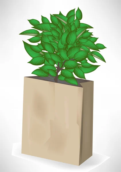 Sac en papier avec petit arbre isolé — Image vectorielle