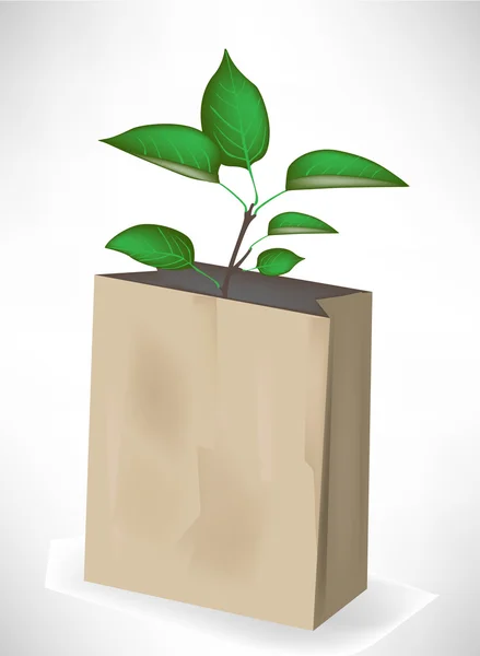 Árvore pequena que cresce fora do saco de papel — Vetor de Stock