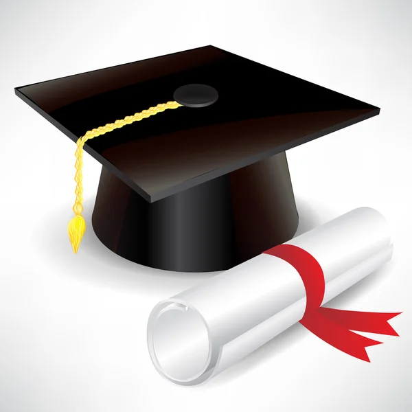Boné de graduação e diploma — Vetor de Stock