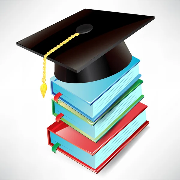 Tappo graduazione e libri isolati — Vettoriale Stock