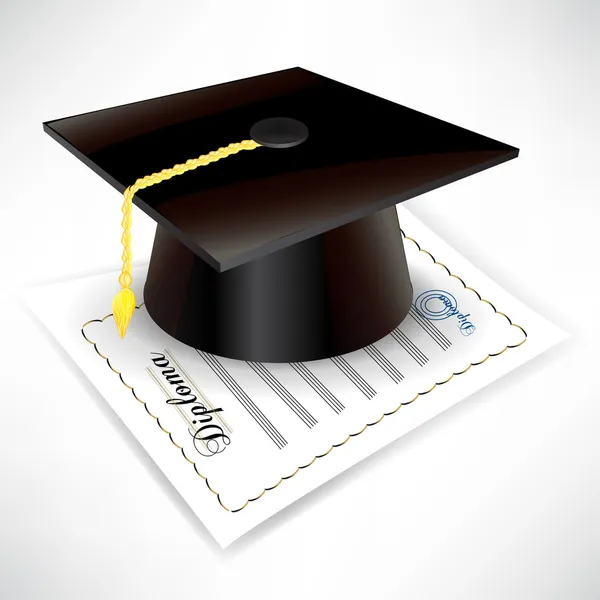 Boné de graduação com diploma isolado — Vetor de Stock