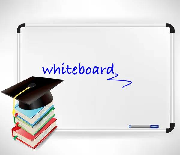 Afstuderen GLB en boeken over whiteboard — Stockvector