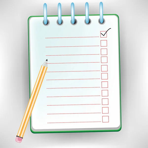 Checklista anteckningsbok med penna — Stock vektor