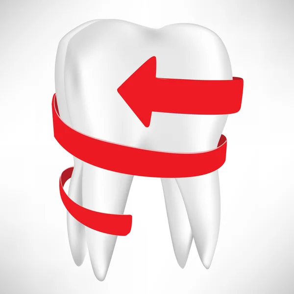 Ząb z czerwoną strzałką na białym tle — Wektor stockowy