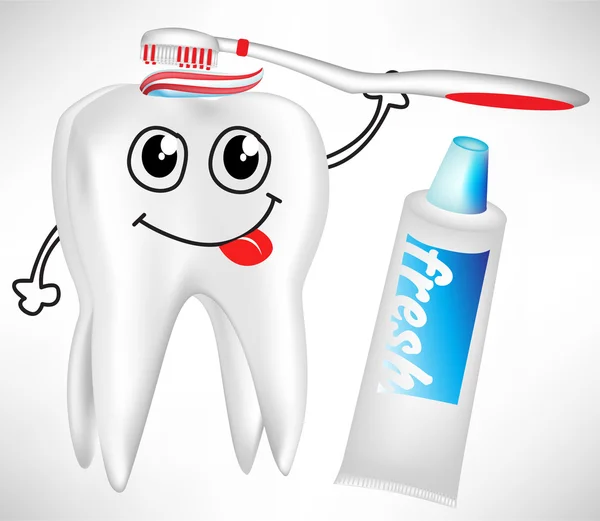 Ząb czyszczenie szczotką sam z pasty do zębów — Wektor stockowy