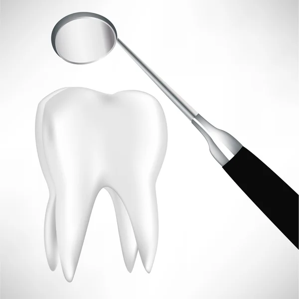 Ząb zbadane przez lusterko dentystyczne na białym tle — Wektor stockowy