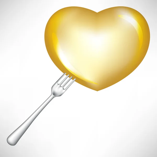 Corazón dorado en tenedor aislado en blanco — Archivo Imágenes Vectoriales