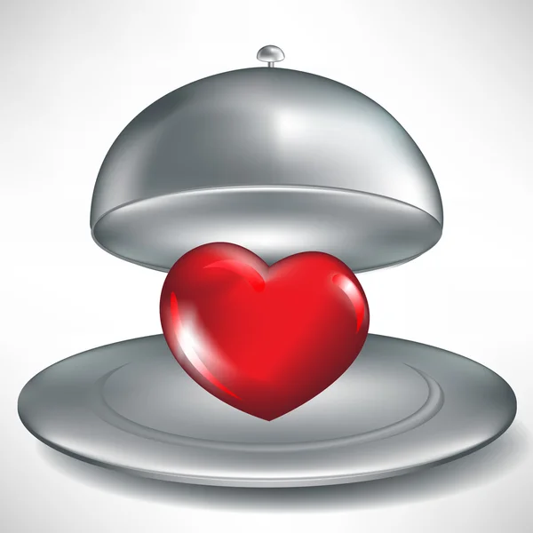 用红色的心打开餐饮托盘 — 图库矢量图片