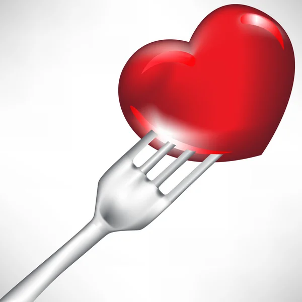 Coeur rouge à la fourchette isolé sur blanc — Image vectorielle