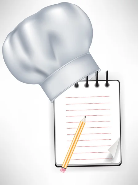 Kapelusz kucharz z przepis notatnik i ołówek — Wektor stockowy