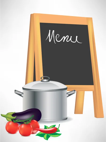 Menu blackboard and cooking pot with vegetables — Stock Vector