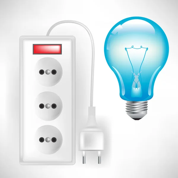 Electric outlet with cable and light bulb — Stock Vector