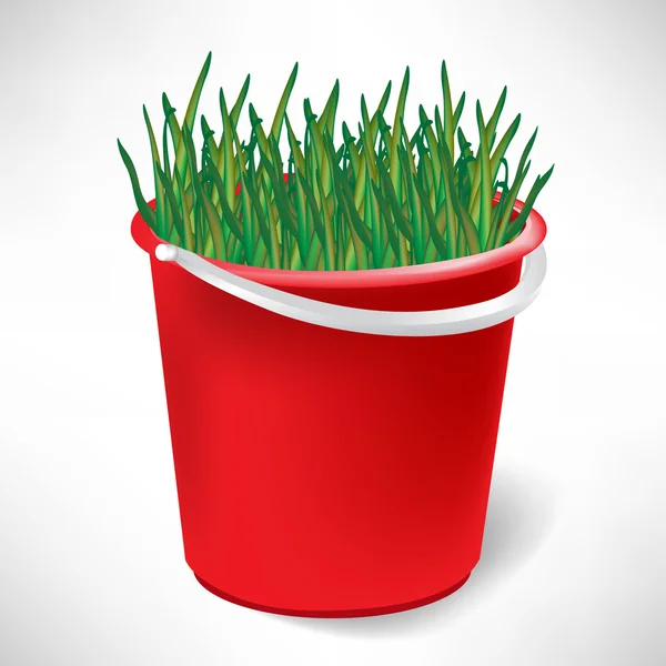 Κόκκινο κουβά με καλλιέργεια χόρτου που απομονώνονται σε λευκό — Διανυσματικό Αρχείο