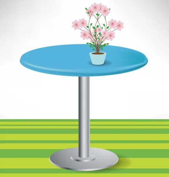 Mesa redonda simple desocupada con decoración de flores — Vector de stock