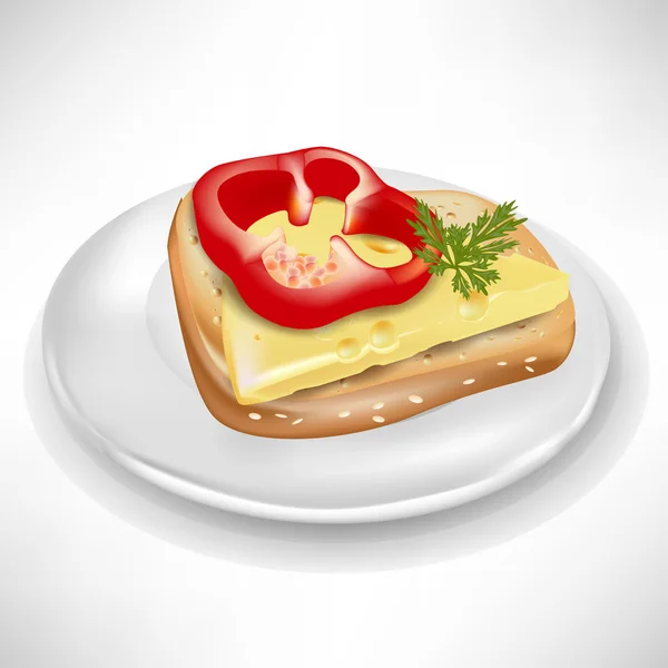 Sandwich mit Pfeffer und Käse auf Teller — Stockvektor