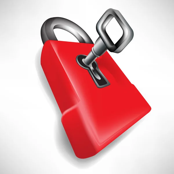Červený zámek s klíčem, samostatný — Stockový vektor