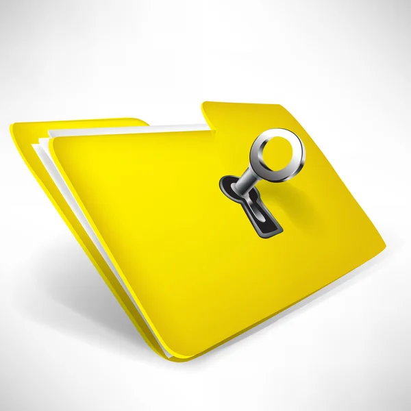 Dossier jaune vide avec clé — Image vectorielle