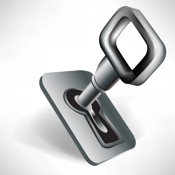 Stalen sleutel klaar om te ontgrendelen in sleutelgat geïsoleerd — Stockvector